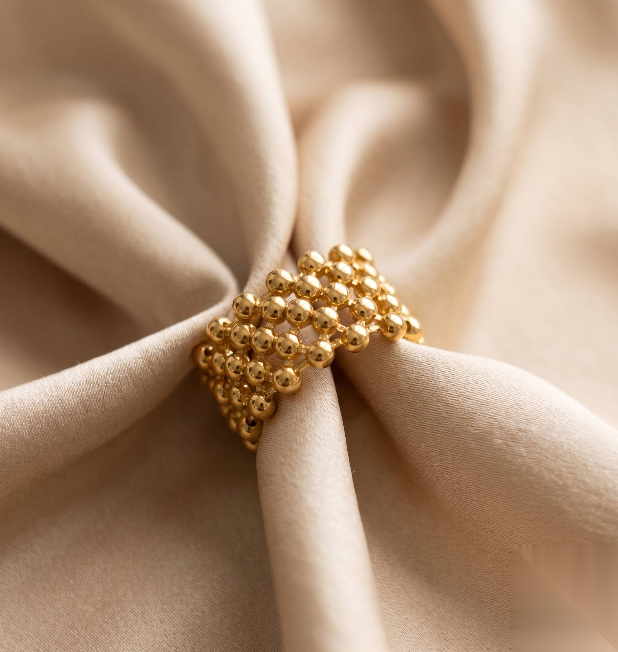 Gilded Bead Mesh Statement Ring