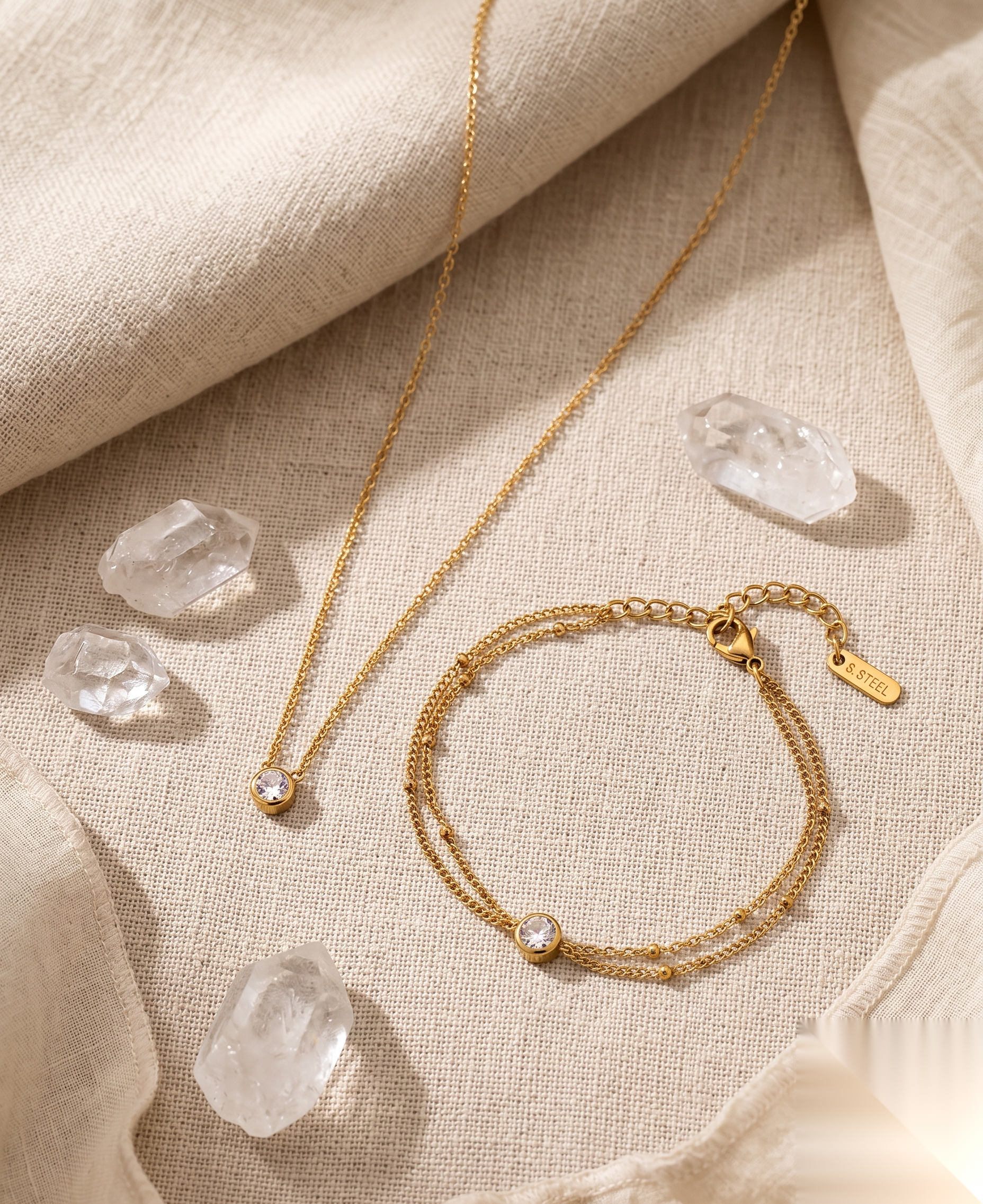 Solitaire Crystal Necklace & Bracelet Set