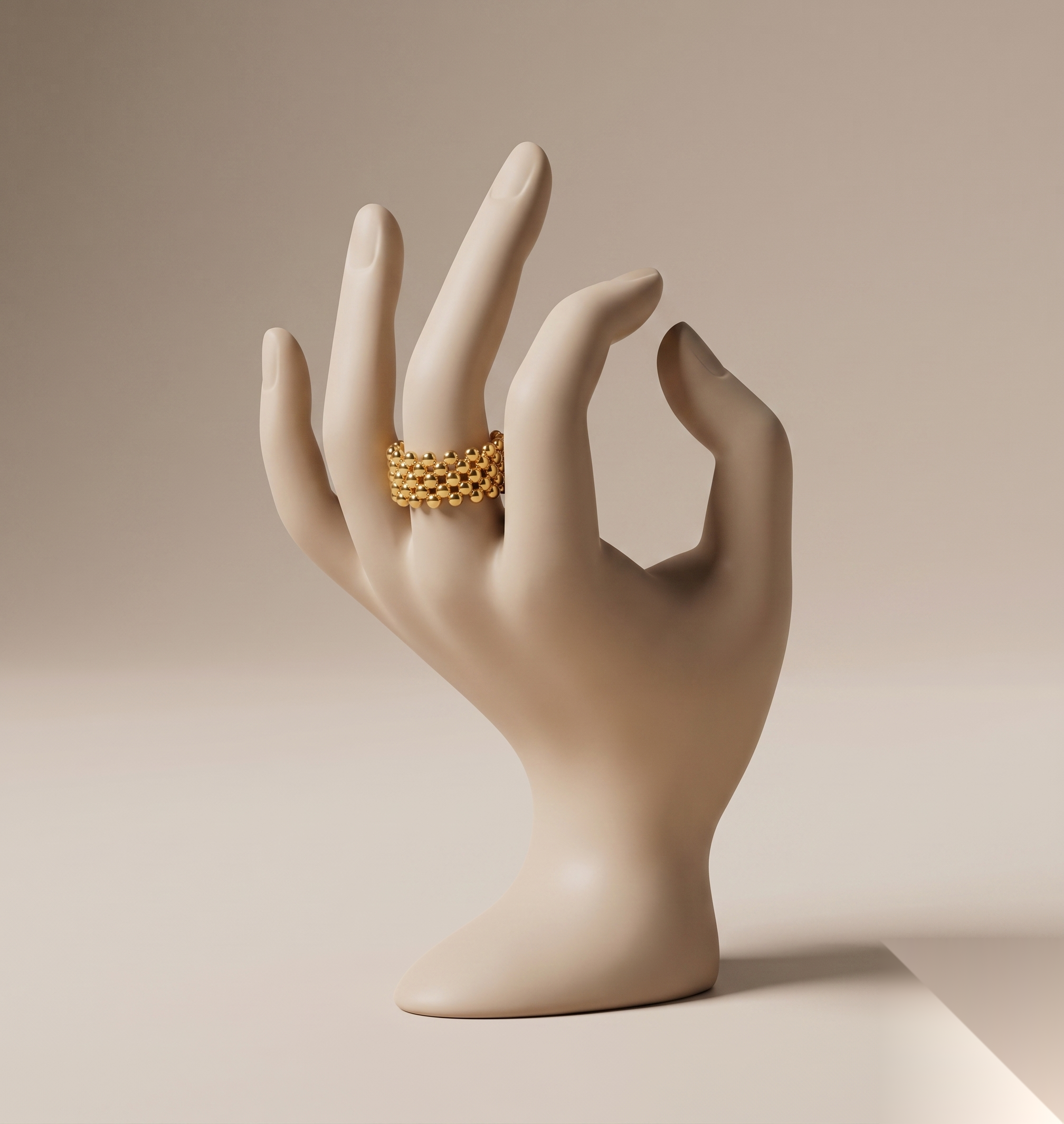 Gilded Bead Mesh Statement Ring