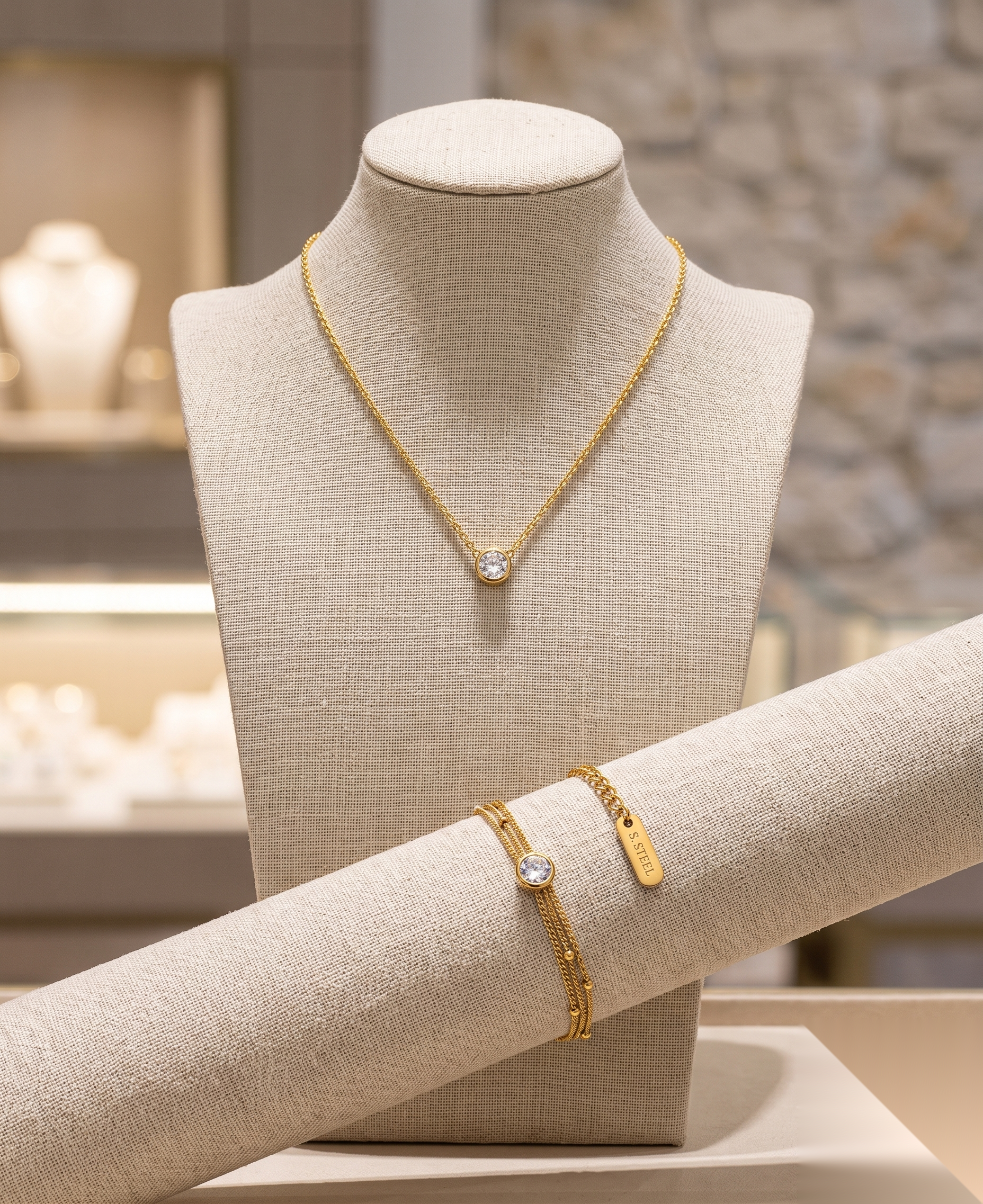 Solitaire Crystal Necklace & Bracelet Set